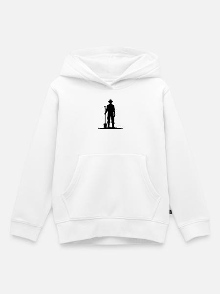 Bauer mit Schaufel auf Wiese Silhouette - Kinder Premium Organic Hoodie - Weiß