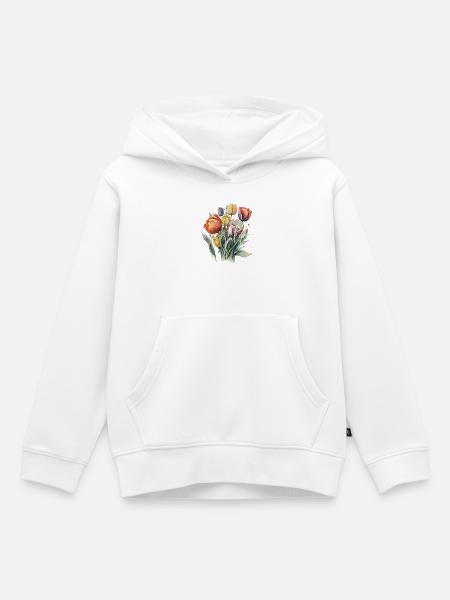 Aquarell-Tulpenbouquet-Schrift - Kinder Premium Organic Hoodie - Weiß