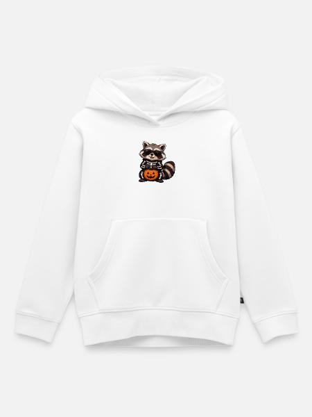Skelett-Raccoon mit Kürbis - Kinder Premium Organic Hoodie - Weiß