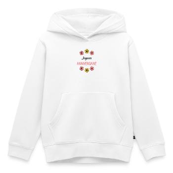 1. 1 AN. 1er ANNIVERSAIRE. ANNIVERSAIRE 1 AN - Sweat Premium à capuche enfant bio - blanc - Devant - AI Model Kid Female (0cm)