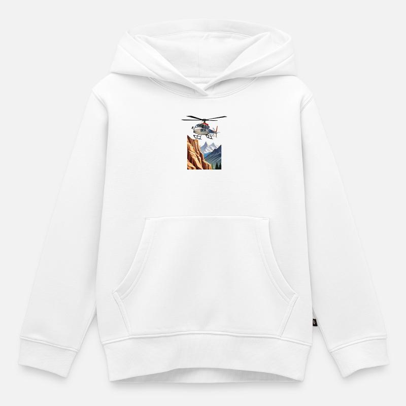 Hélicoptère en montagne - Sweat Premium à capuche enfant bio - blanc