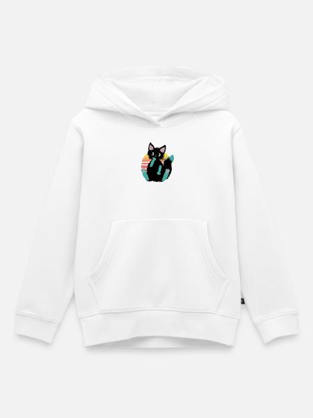 kritzelkatze Klecks, denkt nach - Kinder Premium Organic Hoodie - Weiß