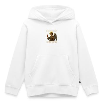 Ange avec bombe aérosol et devis conforme - Sweat Premium à capuche enfant bio - blanc - Devant - AI Model Kid Female (0cm)