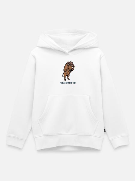 Westwärts gerichteter Bison mit Cowboyhut - Kinder Premium Organic Hoodie - Weiß