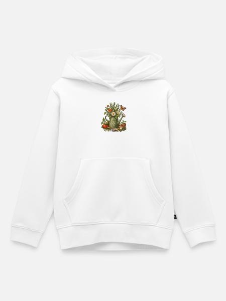Gießkanne mit Gartenblumen - Kinder Premium Organic Hoodie - Weiß