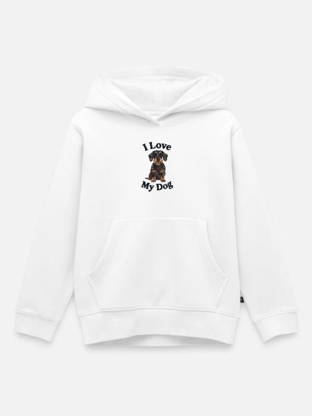 Schwarz-Roter Rauhaar-Dackel im Jeansflicken-Stil - Kinder Premium Organic Hoodie - Weiß