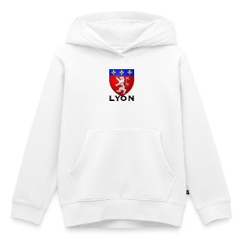 Lyon France - Sweat Premium à capuche enfant bio - blanc - Devant - AI Model Kid Female (0cm)