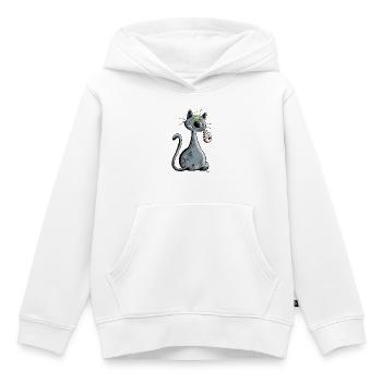 Chat - Sweat Premium à capuche enfant bio - blanc - Devant - AI Model Kid Female (0cm)