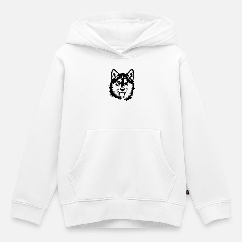 Alaskan Malamute tête - Sweat Premium à capuche enfant bio - blanc