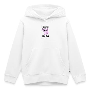 30 ans - 30 ans - câlin - Sweat Premium à capuche enfant bio - blanc - Devant - AI Model Kid Female (0cm)