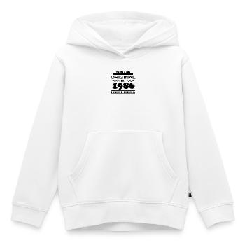 1986 - Année de construction 1986 - Né en 1986 - Sweat Premium à capuche enfant bio - blanc - Devant - AI Model Kid Female (0cm)