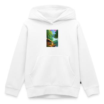 Charmante cabane au bord du lac - Sweat Premium à capuche enfant bio - blanc - Devant - AI Model Kid Female (0cm)