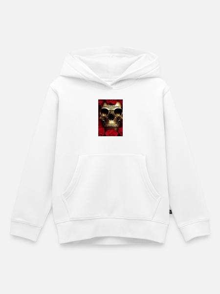 Goldene Totenkopf mit Rosen - Kinder Premium Organic Hoodie - Weiß