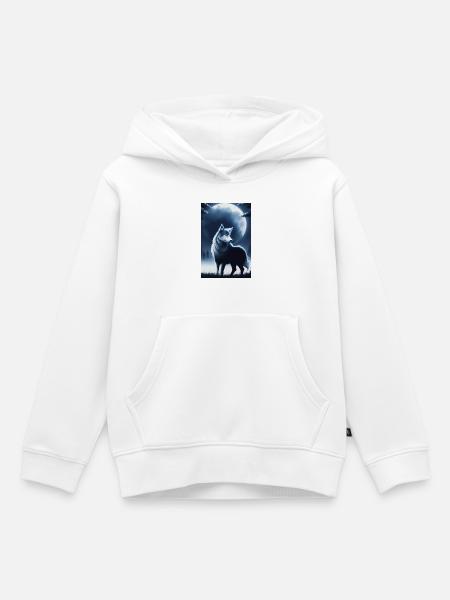 Wolf und Mond - Kinder Premium Organic Hoodie - Weiß