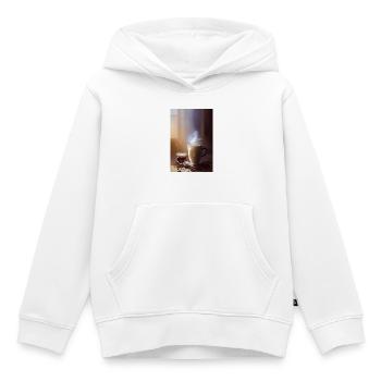 Café, grains de café - Sweat Premium à capuche enfant bio - blanc - Devant - AI Model Kid Female (0cm)