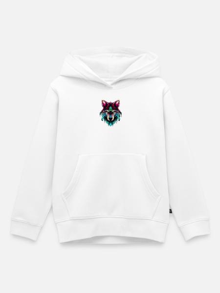 Mystischer Wolf Synthwave Wolfskopf - Kinder Premium Organic Hoodie - Weiß