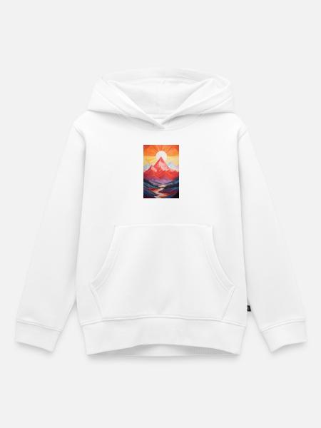 Paysage de Montagne avec coucher de soleil - Sweat Premium à capuche enfant bio - blanc