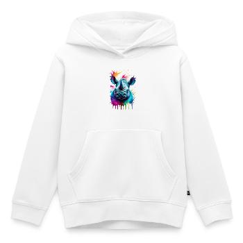 Rhinocéros coloré - Rhinocéros Rhinocéros - Sweat Premium à capuche enfant bio - blanc - Devant - AI Model Kid Female (0cm)