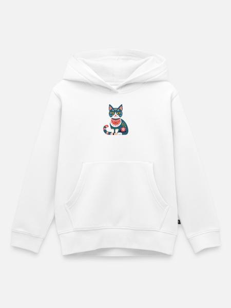 süße Folklore-Katze - Kinder Premium Organic Hoodie - Weiß