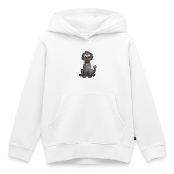Ein fröhlicher schwarzer Hund mit orangefarbenem Halsband - Kinder Premium Organic Hoodie - Weiß - Vorne - AI Model Kid Female (0cm)
