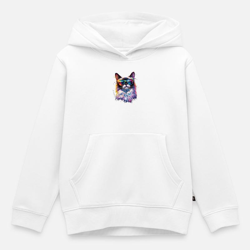 Chat Ragdoll Chat Ragdoll Chat Mignon Chats Ragdoll - Sweat Premium à capuche enfant bio - blanc