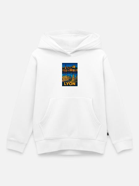 Lyon Malerischer Nachtblick - Kinder Premium Organic Hoodie - Weiß
