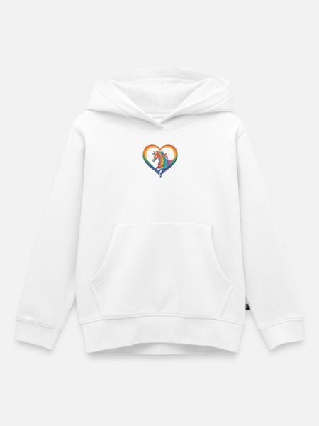 Regenbogen Pferd im Herzrahmen - Kinder Premium Organic Hoodie - Weiß