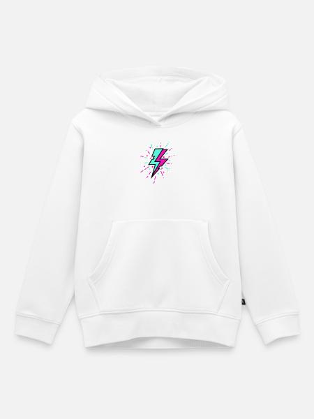 Style rétro coloré avec un éclair - Sweat Premium à capuche enfant bio - blanc