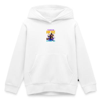 Sorcière avec baguette magique et lune - Sweat Premium à capuche enfant bio - blanc - Devant - AI Model Kid Female (0cm)