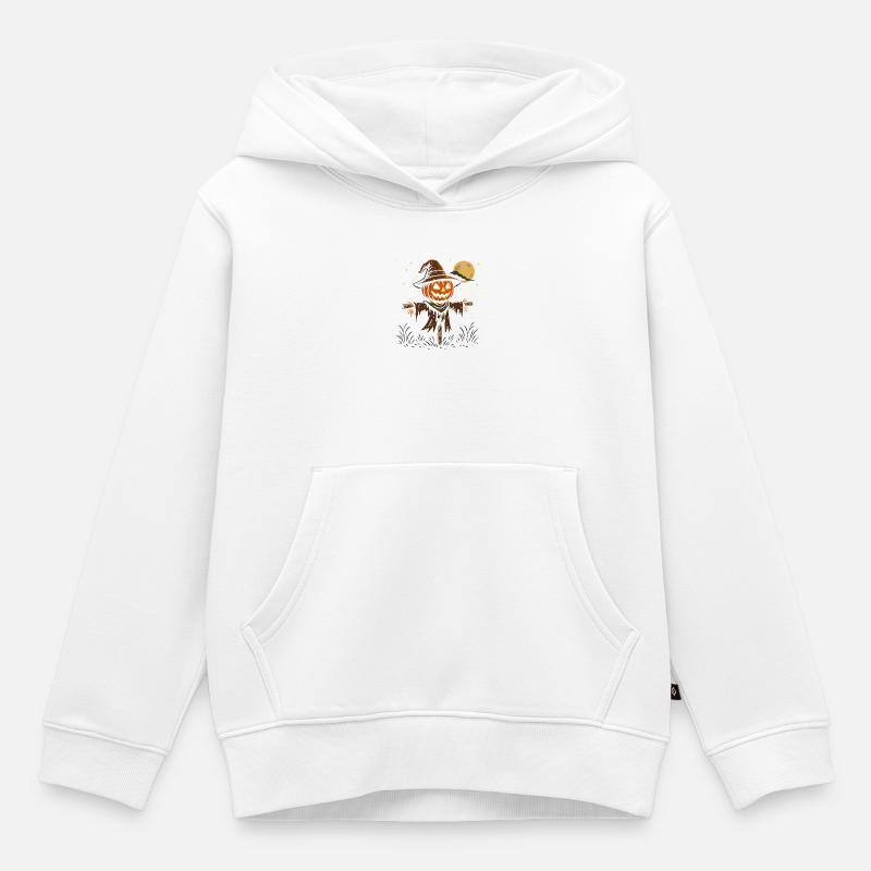 Citrouille effrayante Sorcier Halloween Design - Sweat Premium à capuche enfant bio - blanc