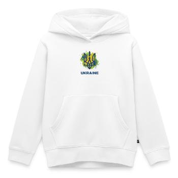 Ukrainisches Dreizack-Wappen - Kinder Premium Organic Hoodie - Weiß - Vorne - AI Model Kid Female (0cm)
