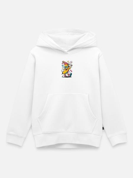Cartoon Banana Playing Baseball - Kinder Premium Organic Hoodie - Weiß