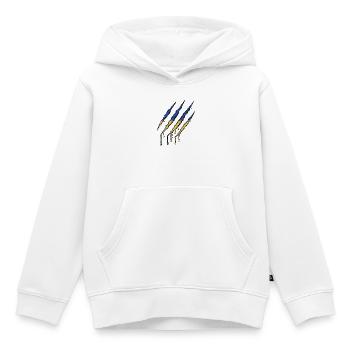 Griffe de drapeau de l’Ukraine - Griffe de griffe - Sweat Premium à capuche enfant bio - blanc - Devant - AI Model Kid Female (0cm)