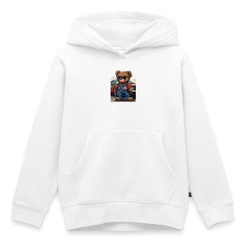 Mécanicien ours en muscle car - Sweat Premium à capuche enfant bio - blanc - Devant - AI Model Kid Female (0cm)