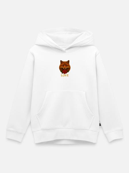 Fuchs mit Rose - Liebe - Kinder Premium Organic Hoodie - Weiß
