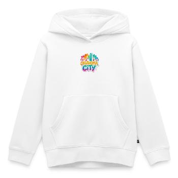 Oklahoma City Neon Skyline - Kids Premium Organic Hoodie - white - Front - AI Model Kid Female (0cm)