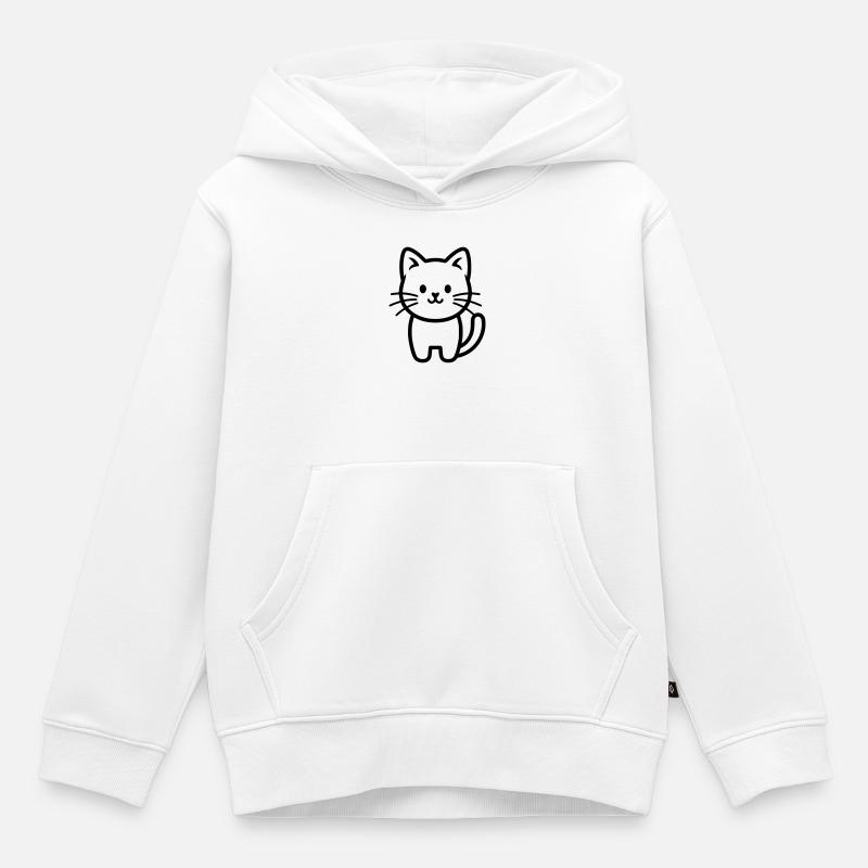 Petit chat stylisé mignon - Sweat Premium à capuche enfant bio - blanc