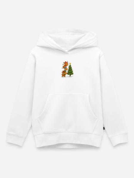 Rentierreihe am Christbaum - Kinder Premium Organic Hoodie - Weiß