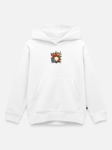 Blumen-Schild im Farbspiel - Kinder Premium Organic Hoodie - Weiß