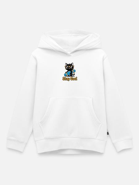 Stay Cool Cat Skateboard - Kinder Premium Organic Hoodie - Weiß