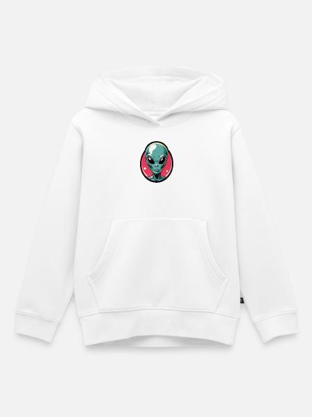 Neon Alien Kopf Portrait - Kinder Premium Organic Hoodie - Weiß