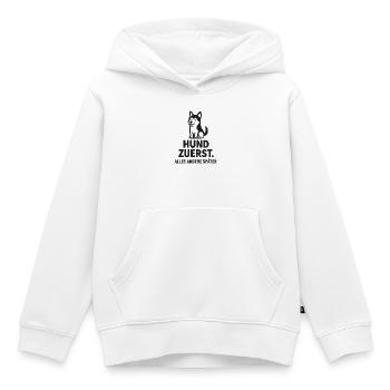 Le chien d’abord - Tout le reste après - Sweat Premium à capuche enfant bio - blanc - Devant - AI Model Kid Female (0cm)