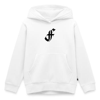 Abréviation de police Fraktur F - Sweat Premium à capuche enfant bio - blanc - Devant - AI Model Kid Female (0cm)