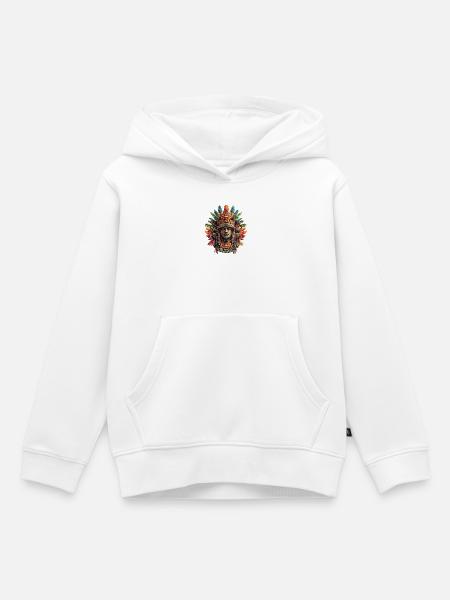Aztekische Maske mit bunten Federn - Kinder Premium Organic Hoodie - Weiß