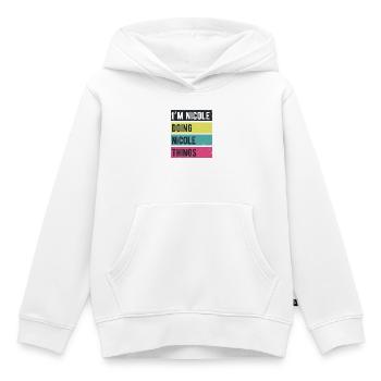 Je suis Nicole qui fait des couleurs rétro de Nicole Things - Sweat Premium à capuche enfant bio - blanc - Devant - AI Model Kid Female (0cm)