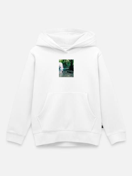 Grüner Wasserfall im Wald - Kinder Premium Organic Hoodie - Weiß