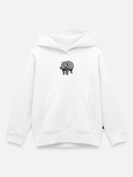 Graue Hippo Linienkunst - Kinder Premium Organic Hoodie - Weiß