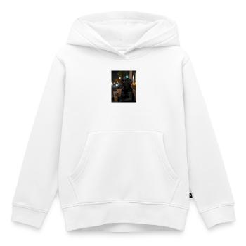 Chien errant nocturne avec café - Sweat Premium à capuche enfant bio - blanc - Devant - AI Model Kid Female (0cm)
