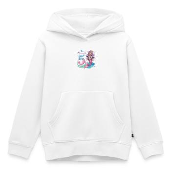 5e anniversaire de la Sirène 5 ans - Sweat Premium à capuche enfant bio - blanc - Devant - AI Model Kid Female (0cm)