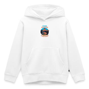 Saut en longueur : Plus haut, plus vite, plus loin - Sweat Premium à capuche enfant bio - blanc - Devant - AI Model Kid Female (0cm)
